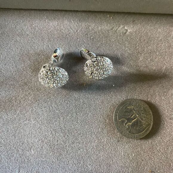 Vintage clip on sparkle earrings crystal bling Ivy retro rhinestone silver tone - Picture 12 of 12